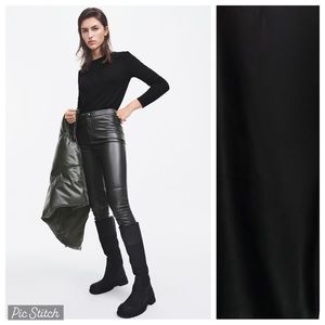 NWT. Zara Black Faux Leather High-waist Leggings. Size M.